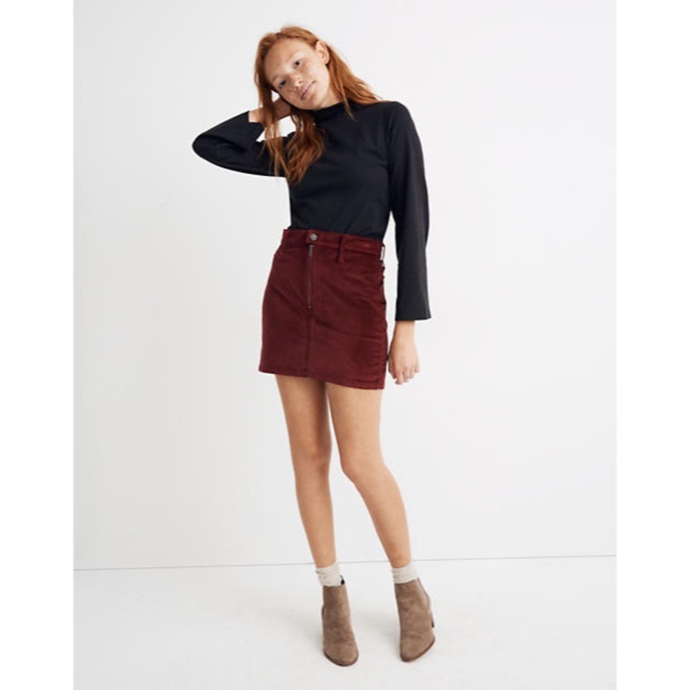 Madewell Stretch Velveteen Straight Zip Mini Skirt